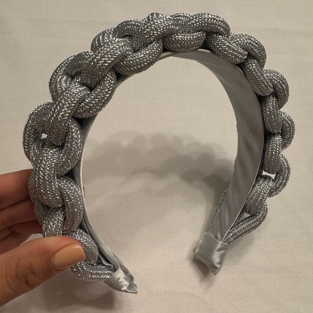 Boutique Silver Braided Chain Headband for Women - lightweight